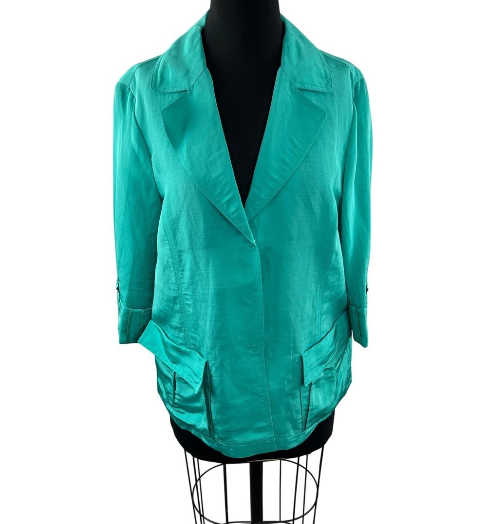 VTG Lafayette 148 New York Blazer Teal Linen Notch Lapel Single Breasted Size 14